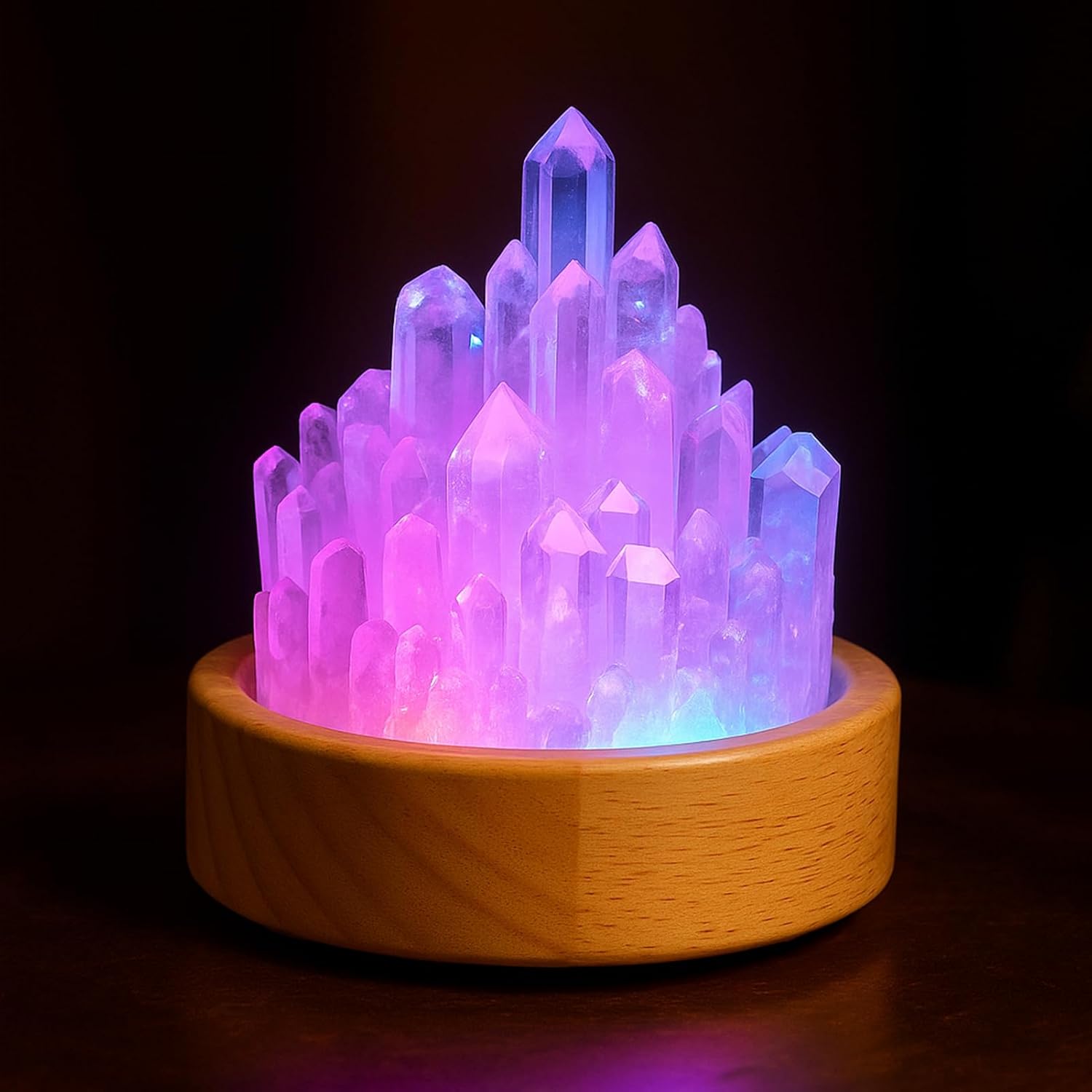 8 Colors Changing Clear Quartz Lamp, Natural Crystal Night Light with 3 Lighting Modes, 12-Level Brightness Adjustment USB Powered Wooden Base Night Light for Bedroom Home Decor, Ideal Gift