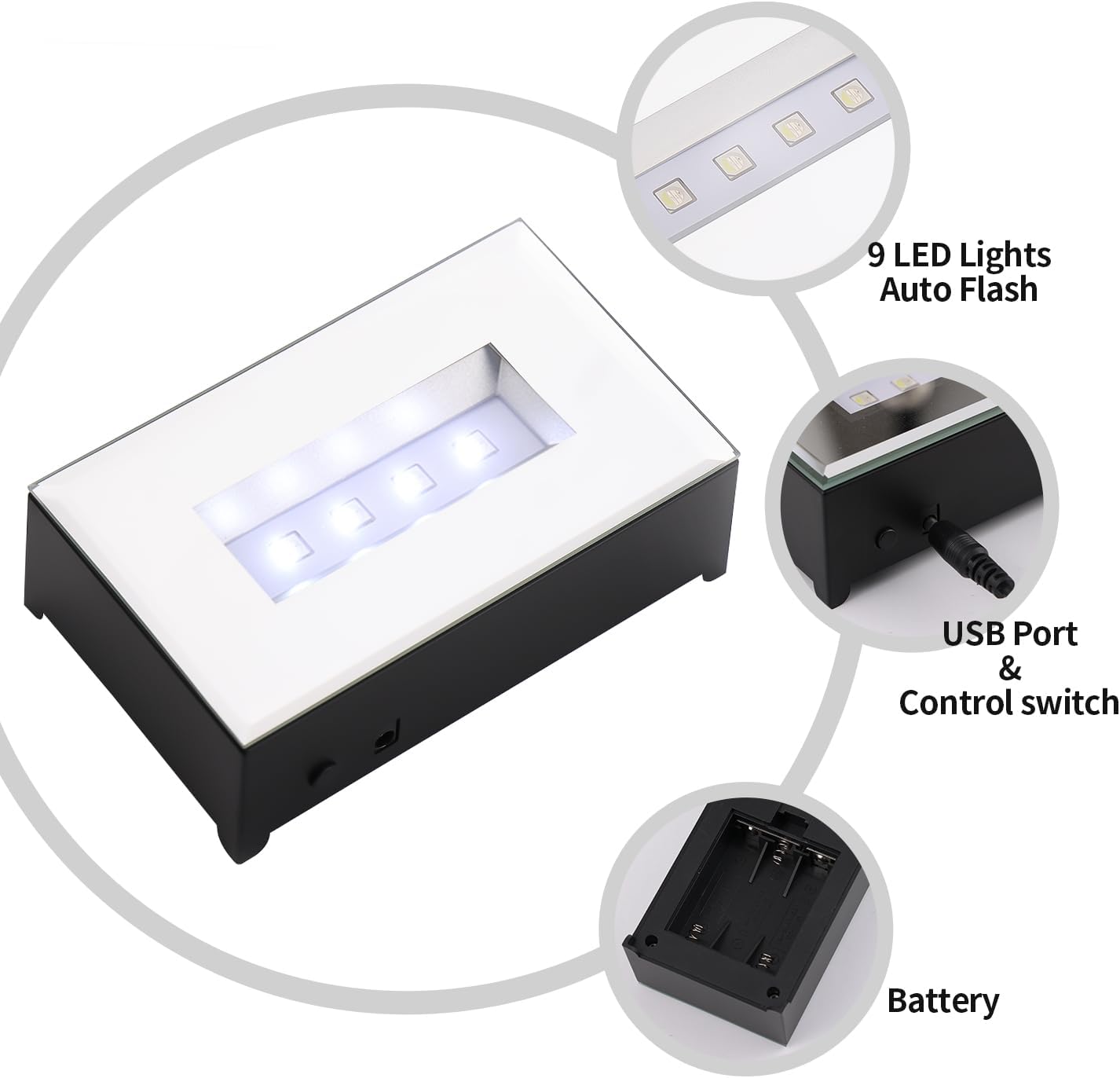 LED Light Base with 9 Models,Lamp Base, LED Display Base Battery for Glass Art,Nice Party Decor (Black), KB111 image 4