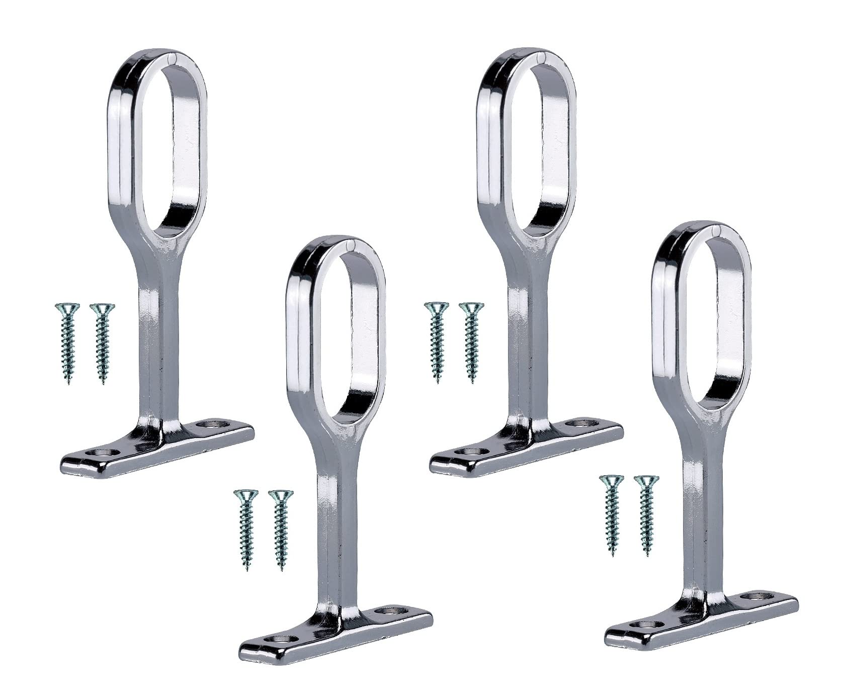 TERF® Polished Chrome Curtain Oval Pole Bracket 30mm Curtain Rail Ceiling and Wall Mount Oval Holder Closet Wardrobe Bracket Shower Curtain Rod Pipe Bracket with Fixing - Pack of 4