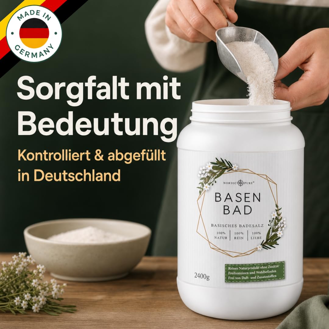 Basen-Bad von Nordic Pure 2400g | Basischer Badezusatz Made in Germany | Basisches Wellness-Badesalz Perfekt für ein Vollbad, Sitzbad, Fußbad oder Handbad