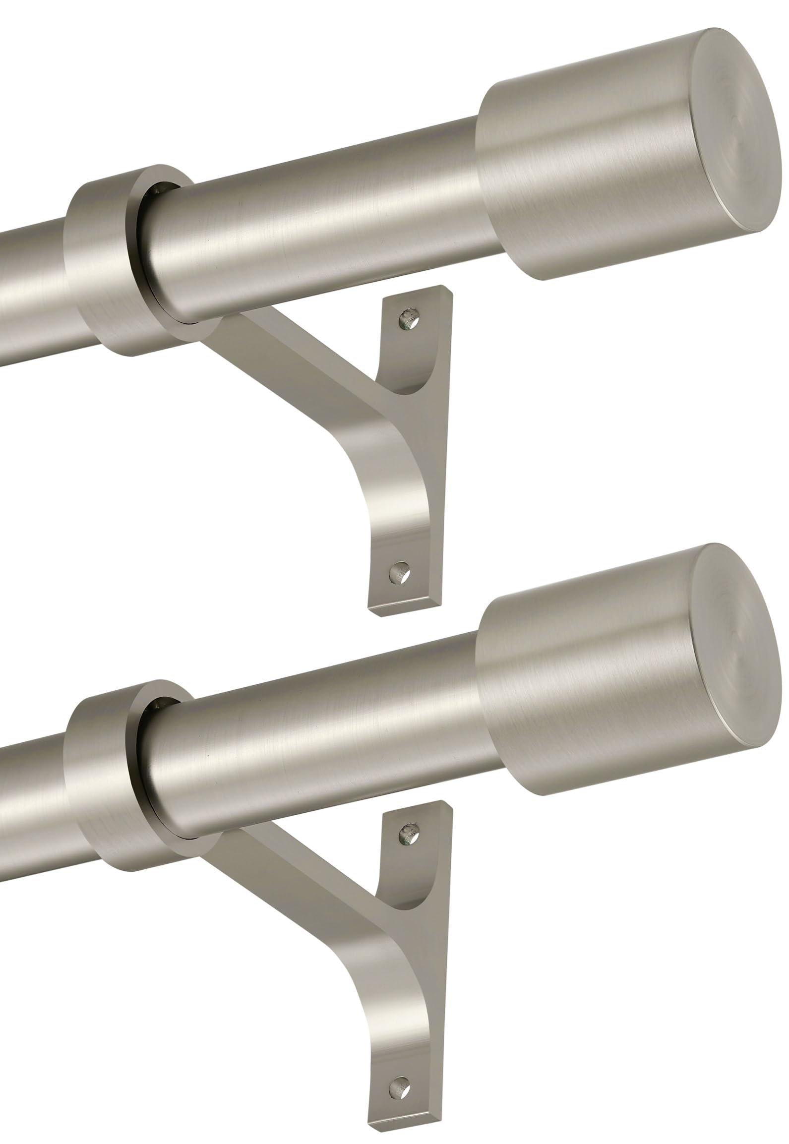 2 Pack Curtain Rods 36-72", Adjustable 1-Inch Thicken Window Treatment Rods, Telescoping Decorative Drapery Rods with Cap Finials, Brushed Nickel