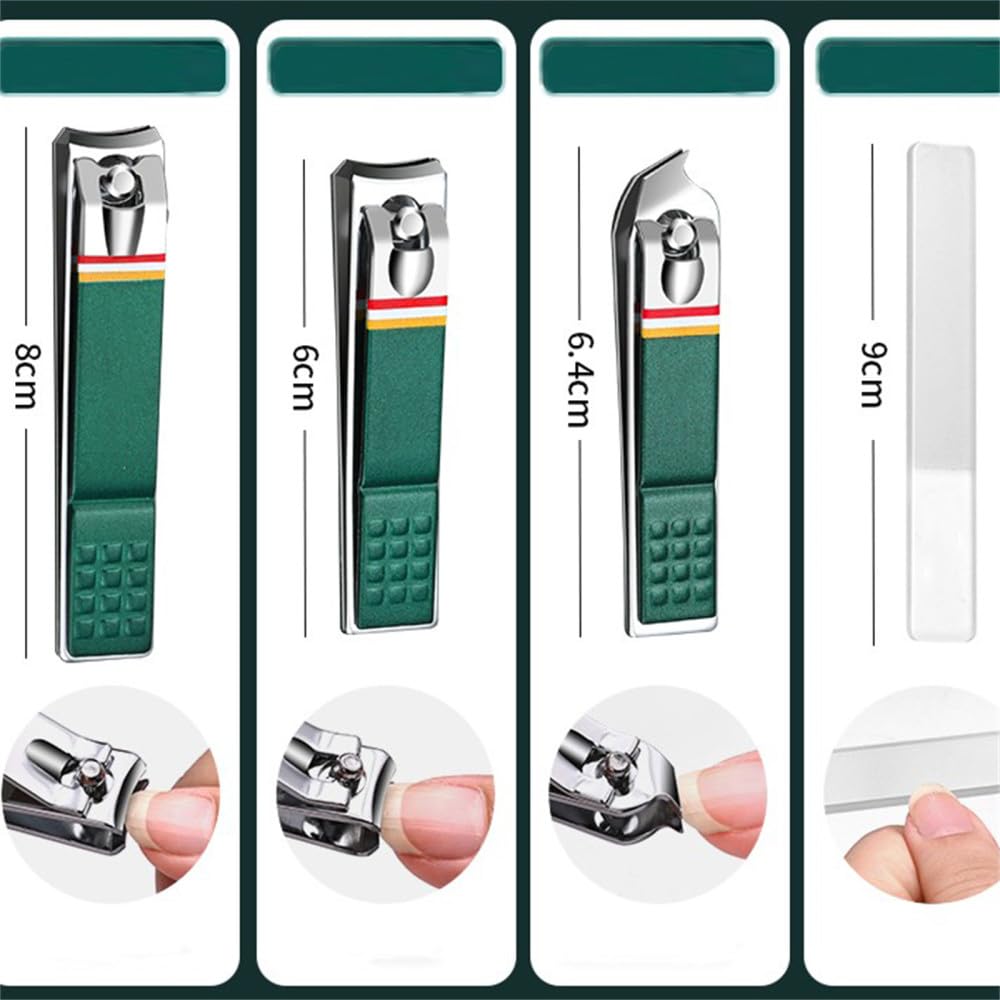 Obcinacze do paznokci Zestaw obcinaczy do paznokci zestaw ze stali nierdzewnej składaną torbą zestawy obcinaków manicure nożyczki przybory makijażu(12 Pcs Green)