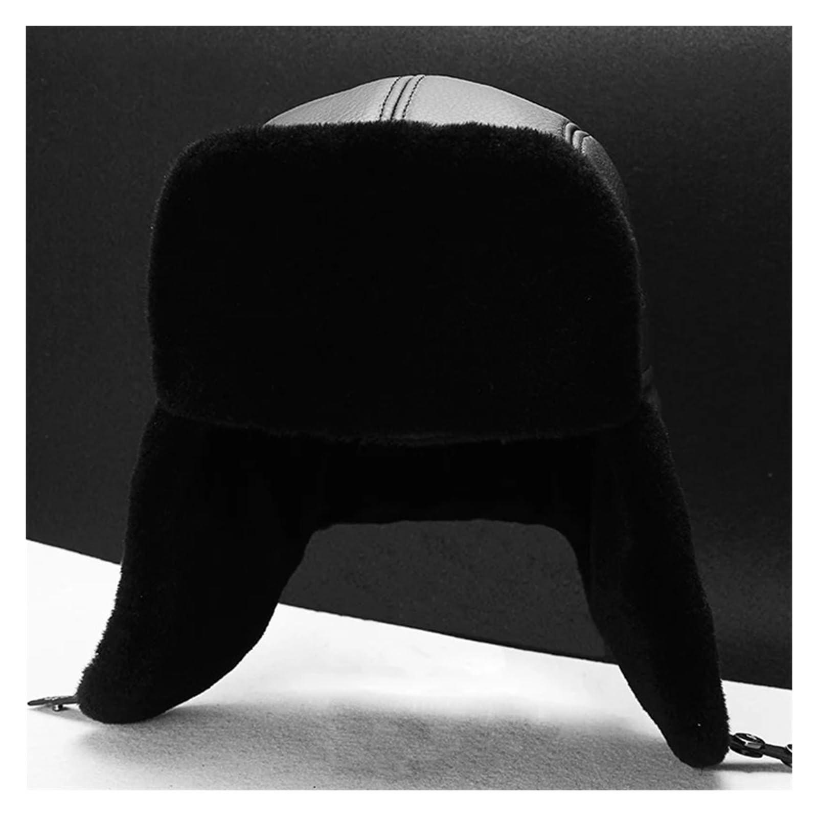 2023 Winter Genuine Leather Black Bomber Hat Male Fleece Faxu Fur Inside Head Warm Caps Motocycle Chapeau Russian