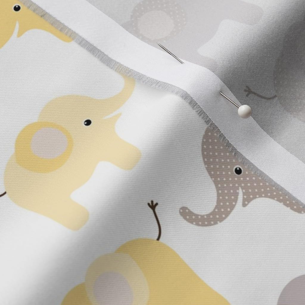 Spoonflower Fabric - Happy Elephants Yellow Elephant Jungle Nursery Gender Neutral Printed on Organic Cotton Sateen Fabric by The Yard - Sewing Quilting Apparel Home Decor