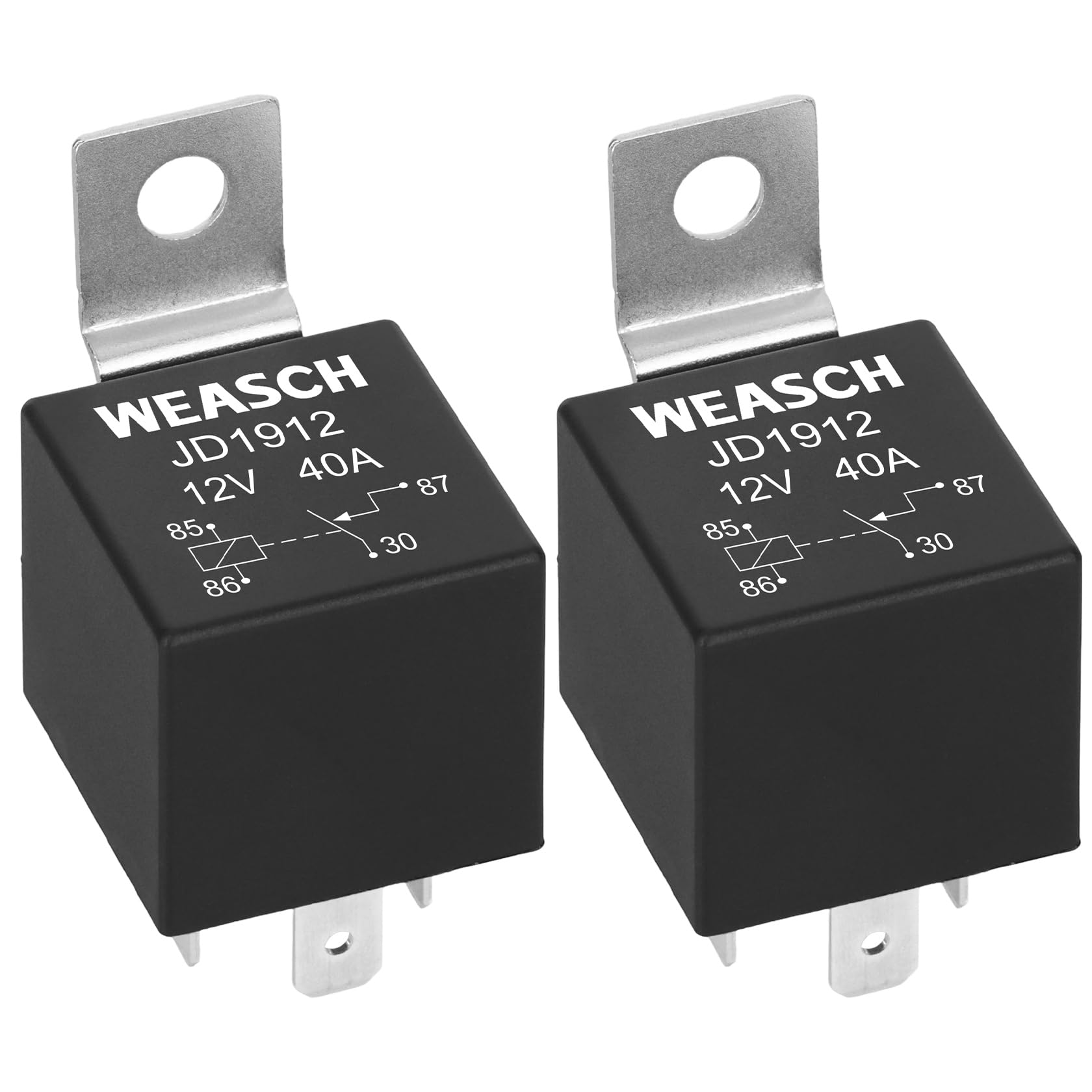 Weasch 2 Pack JD1912 Car Relay, 12V 40A, 4 Pins SPST, Automotive Switches and Starters, Waterproof Relay for Boat Tractor Truck Motorcycle (2)