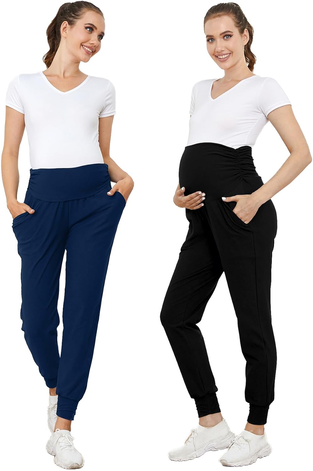 PARNIXS Maternity Two-Piece Set Basic Stretch Design with Pockets Soft Leggings for Active Moms Yoga Pants - Year-Round Wear