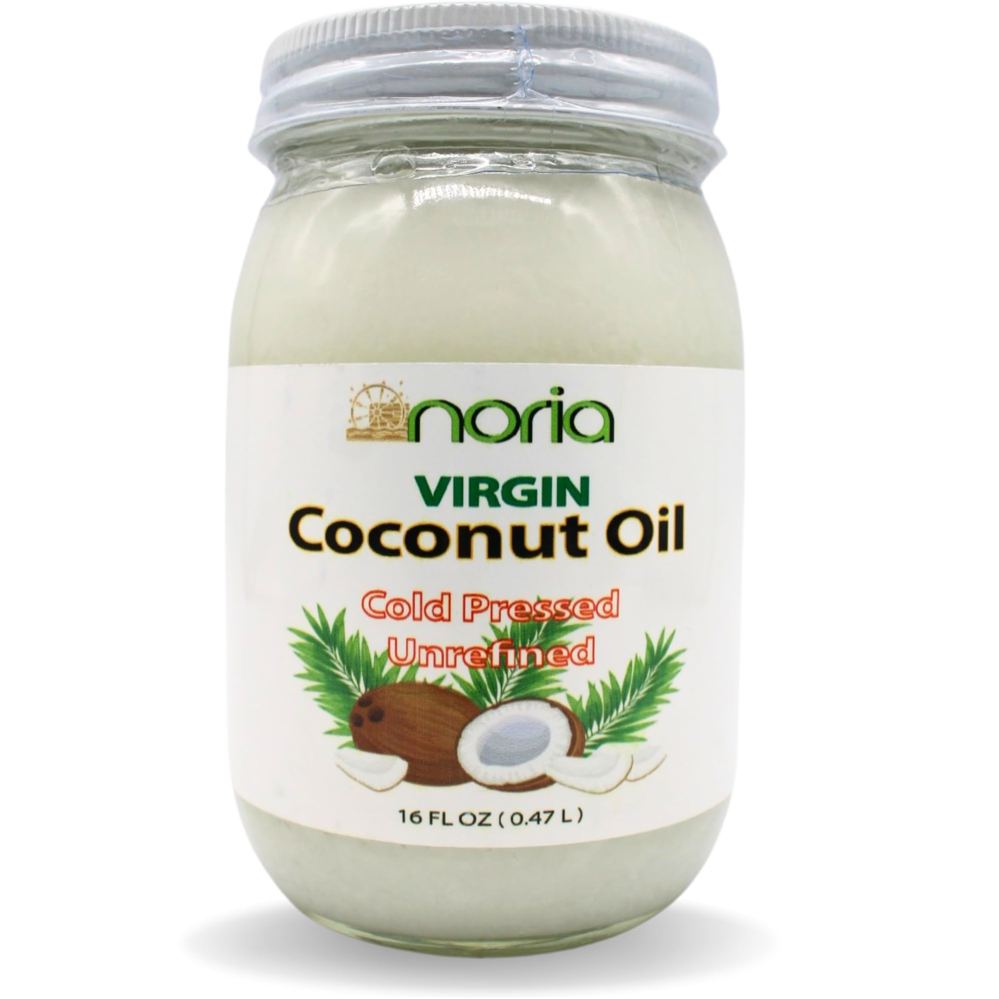 Noria Cold Pressed and Unrefined Virgin Coconut Oil (16 Fl oz Glass Jar)