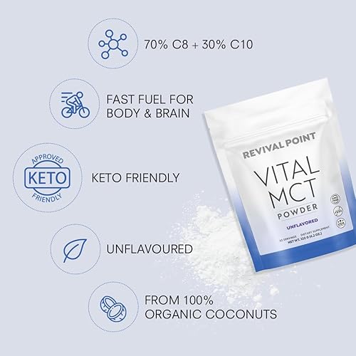 Miniatura 4 de Revival Point Aceite MCT en polvo de primera calidad fortificado con electrolitos Keto y 15 veces picolinato de cromo biodisponible, aceite MCT C10