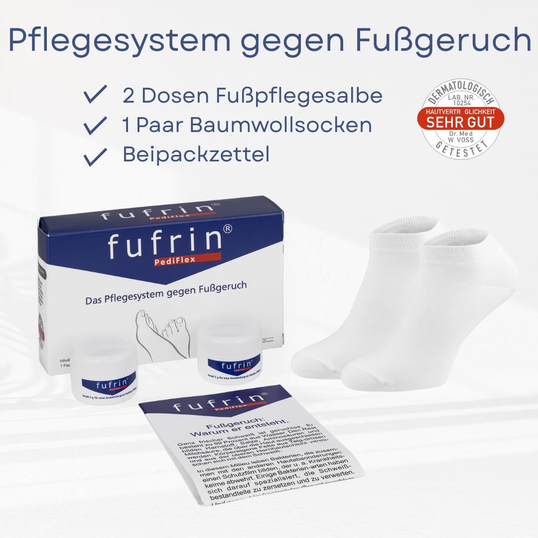 Schweißfüße Salbe bei Fußgeruch | Anti Schweißfuß Mittel | Inklusive Socken (One Size) Fufrin® Fußpflegesystem