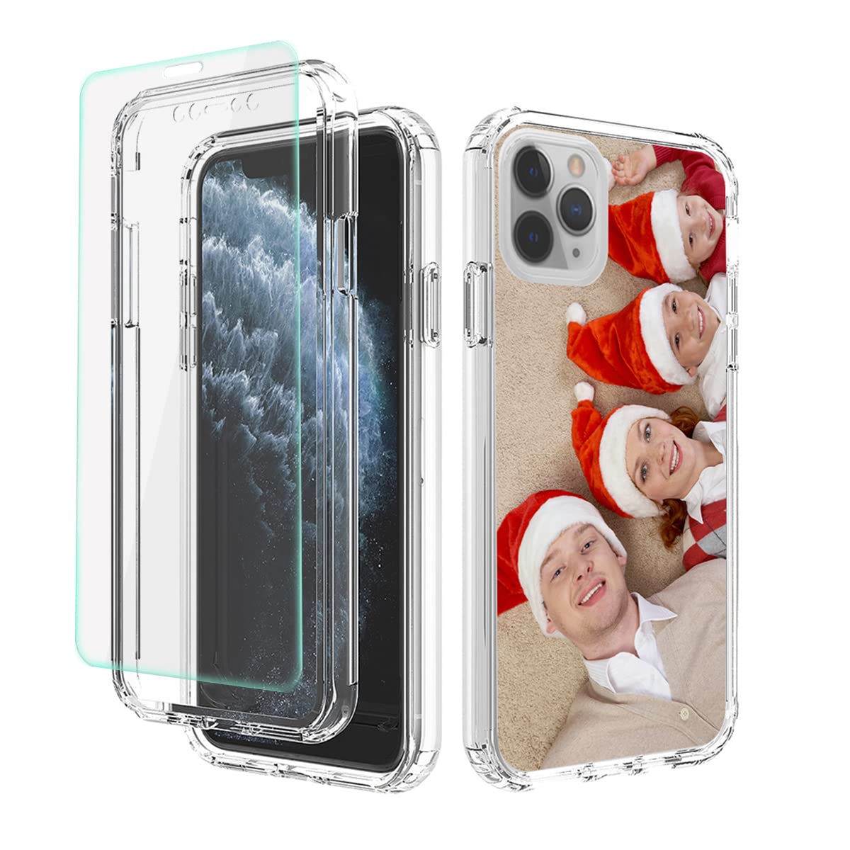Custom Phone Case for iPhone 11 Pro Max Clear, Personalized Photo Shockproof Heavy Duty Case with Screen Protector Customized Cases 3 in 1 Military