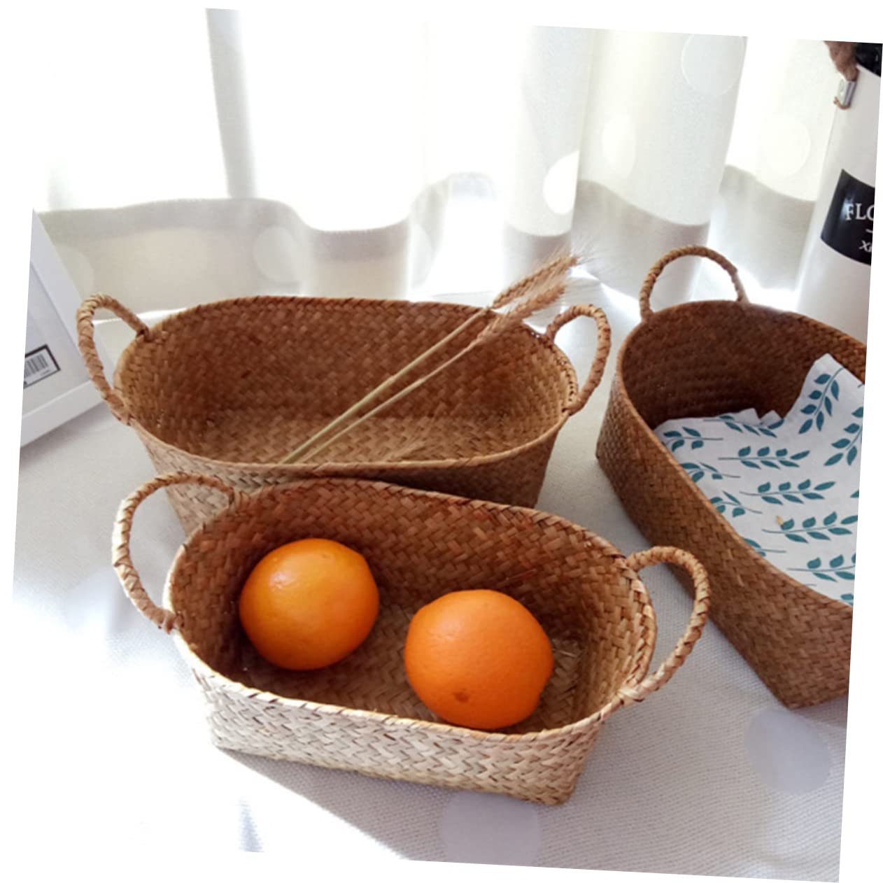 BESPORTBLE 3stücke Handgefertigter Rattan Snackkorb Mittelgroße Aufbewahrungsbox Für Familie Picknick Obst Und Blumen Natürliches Design Für Gemütliches Zuhause