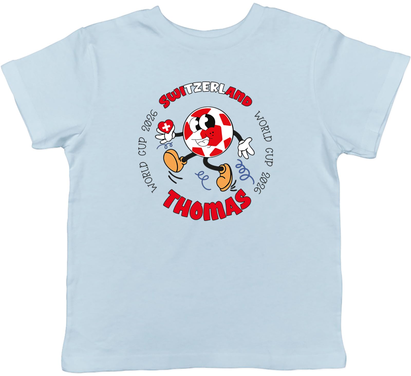 Shopagift Personalised Switzerland World Cup Football Fan Kids T-Shirt Childrens Tee Boys Girls Light Blue