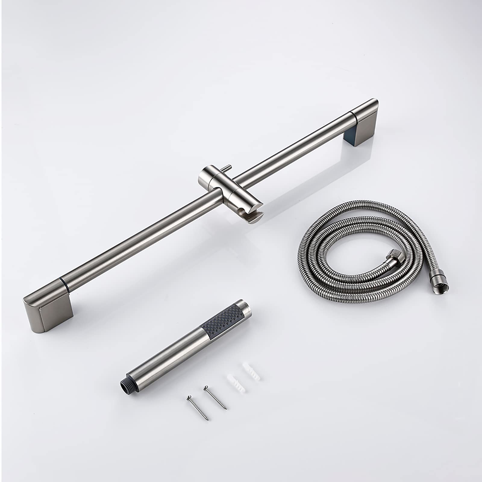 Asta Doccia Spazzolato Saliscendi Doccia 304 Acciaio Inox Asta Doccia Saliscendi Completo da Parete Regolabile Saliscendi per Doccia Completo con Doccetta, Tubo 150 cm, Supporto Regolabile