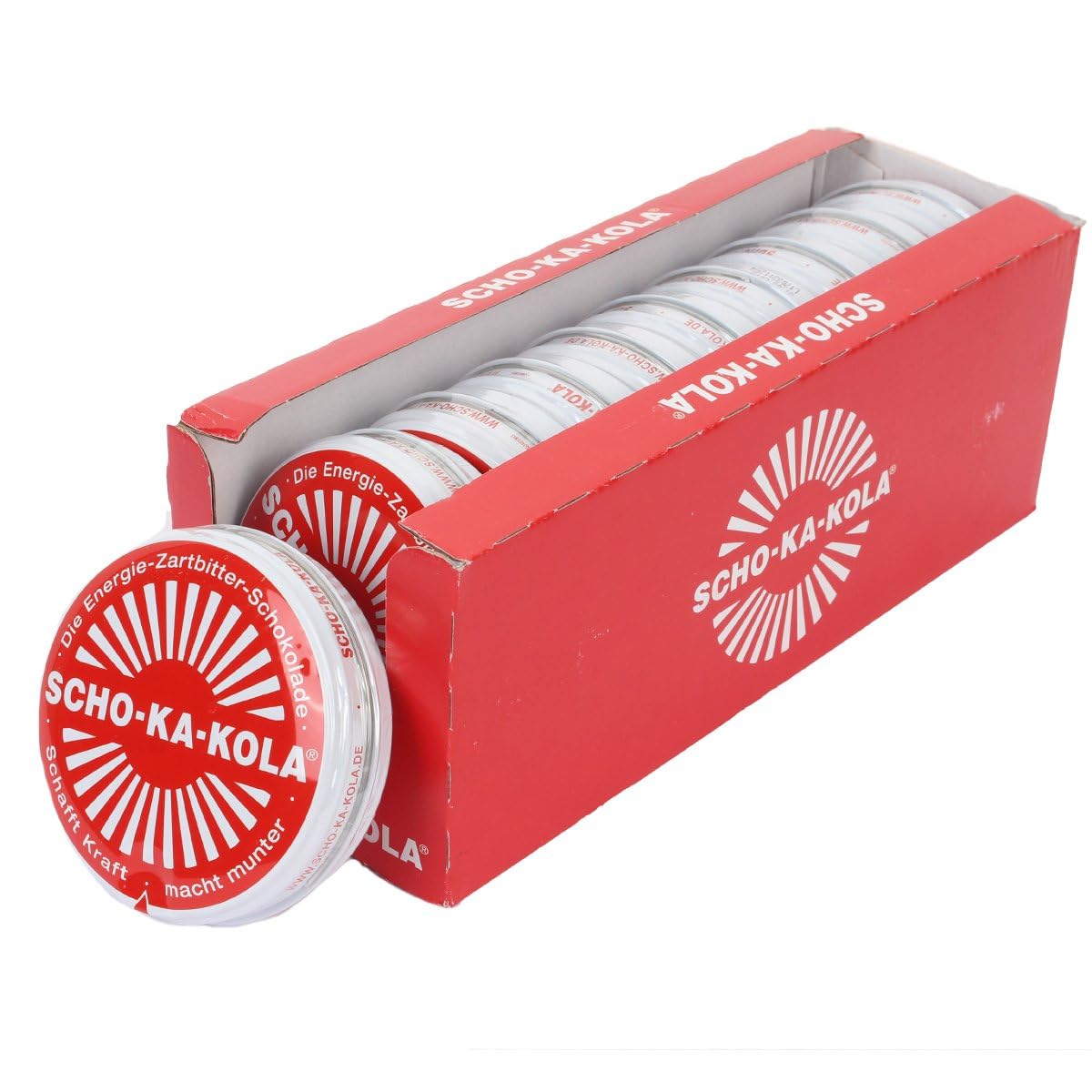 10er SET Scho-Ka-Kola Zartbitter Schokolade 100 g Dose / Energie-Schokolade / SchoKaKola