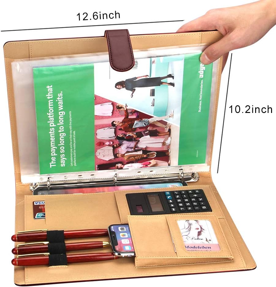 Professional Leather Portfolio Folder with Calculator Padfolio with 3 Ring Binder Mens Business Portfolio Case for Interview : Everything Else