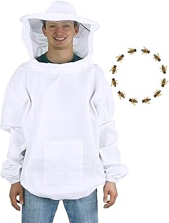 Beekeeping Suit Beekeeper Jacket with Protective Veil Large bee Clothing Suit Lightweight Beekeeper Pull Over Coat Smock for Men Women Professional Beginner Beekeepers,Unisex White