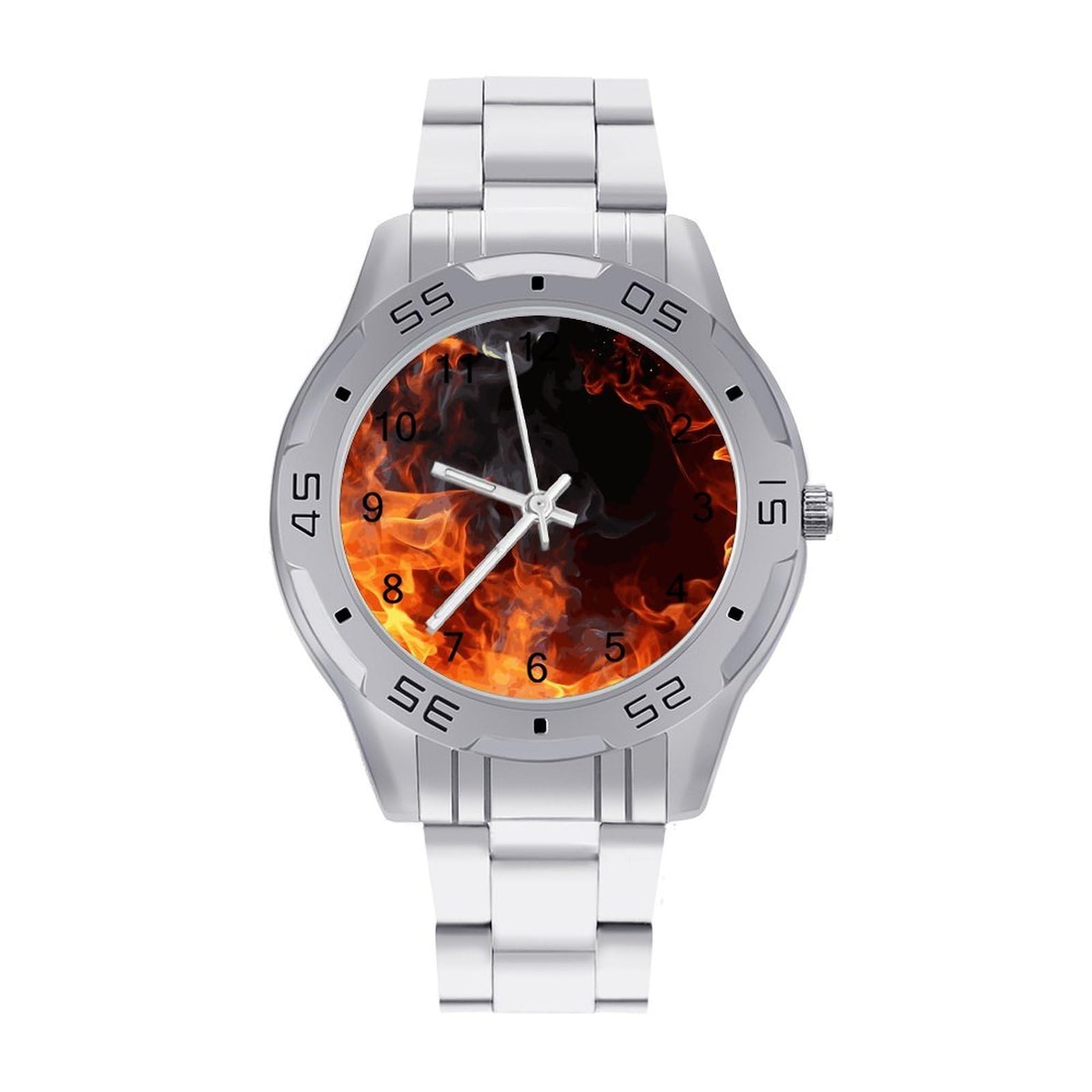 Fire Flame Smoke Wristwatches Analog Watch Quartz Chronograph Elegant Watches Classic Watches Unisex Steel Band Watch for Elegant Gifts for Men Size 1.6 × 5.7