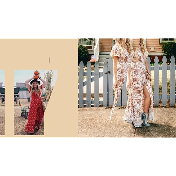 PRETTYGARDEN Women's Casual Long Summer Dresses Boho Floral Wrap V Neck Short Sleeve Split Maxi Beach Dress (Red -1,Medium)