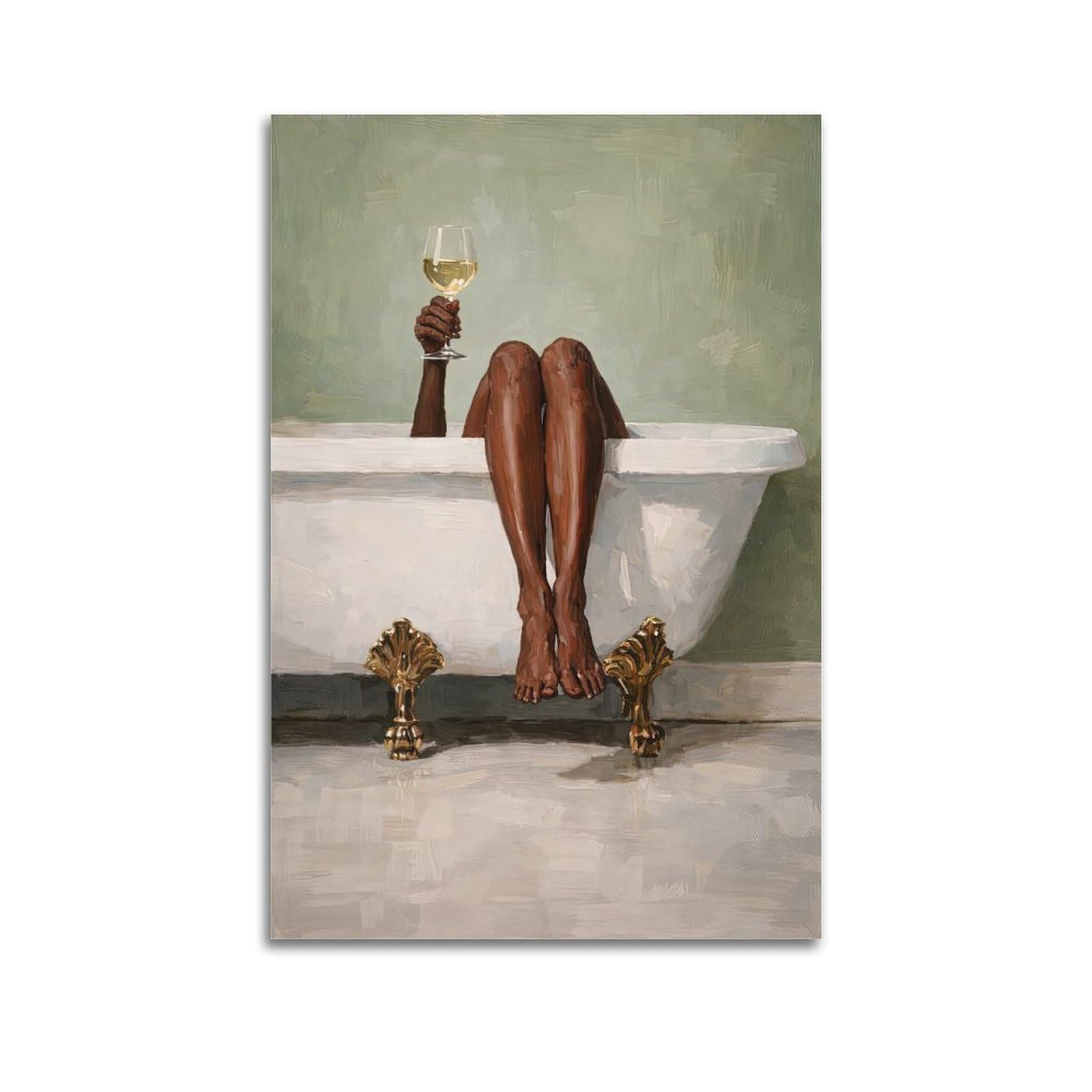 OKAHYS Vintage Beautiful Girl Poster Black Woman Bathtub Wine Artwork Decorative Painting Canvas Wall Artworks Picture 12x18inch(30x45cm)