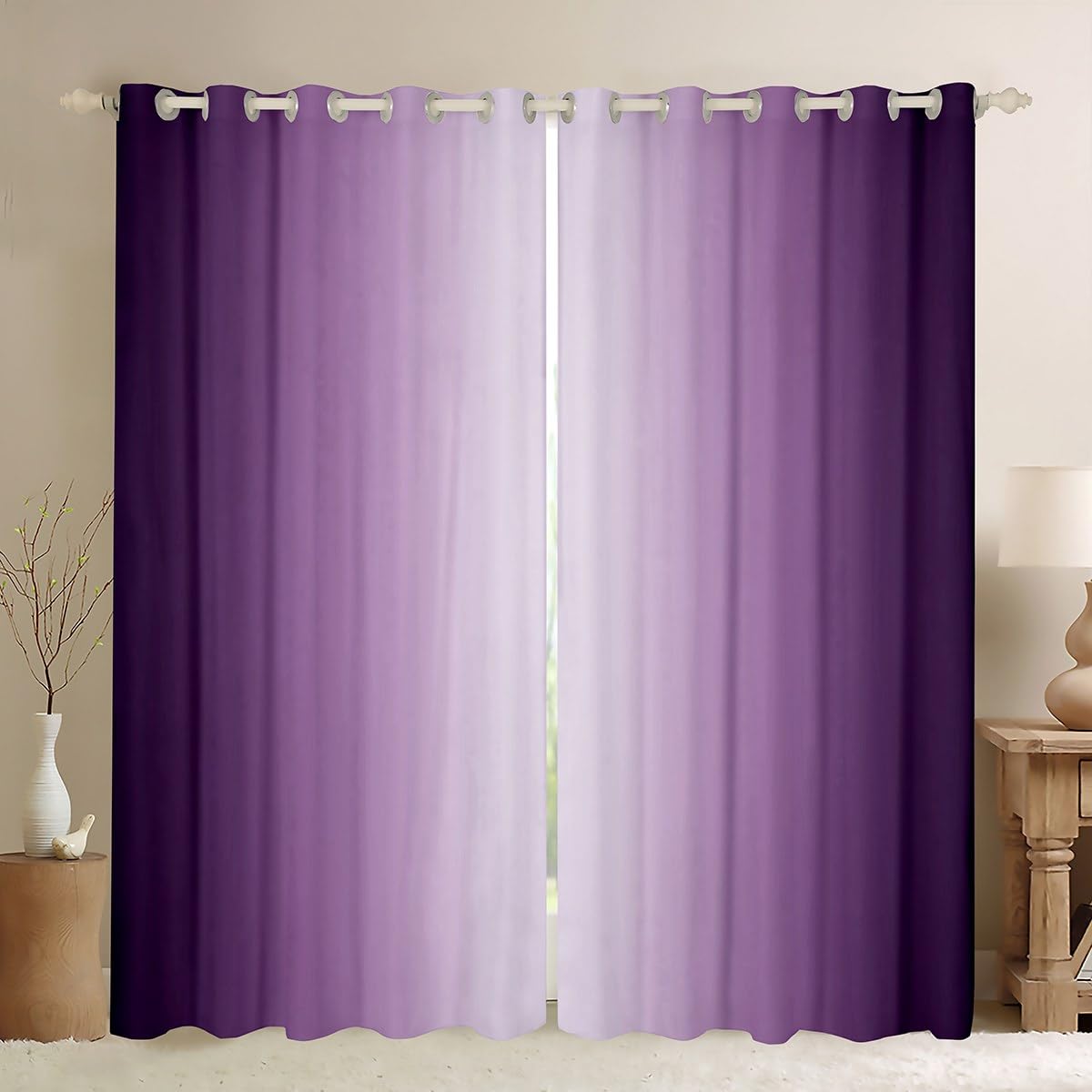 Homemissing Purple and White Darkening Drapes Gradient Style Curtains for Bedroom Living Room For Kids Women Men Ombre 30%-50% Blackout Curtains Geometric Window Treatments W46*L72
