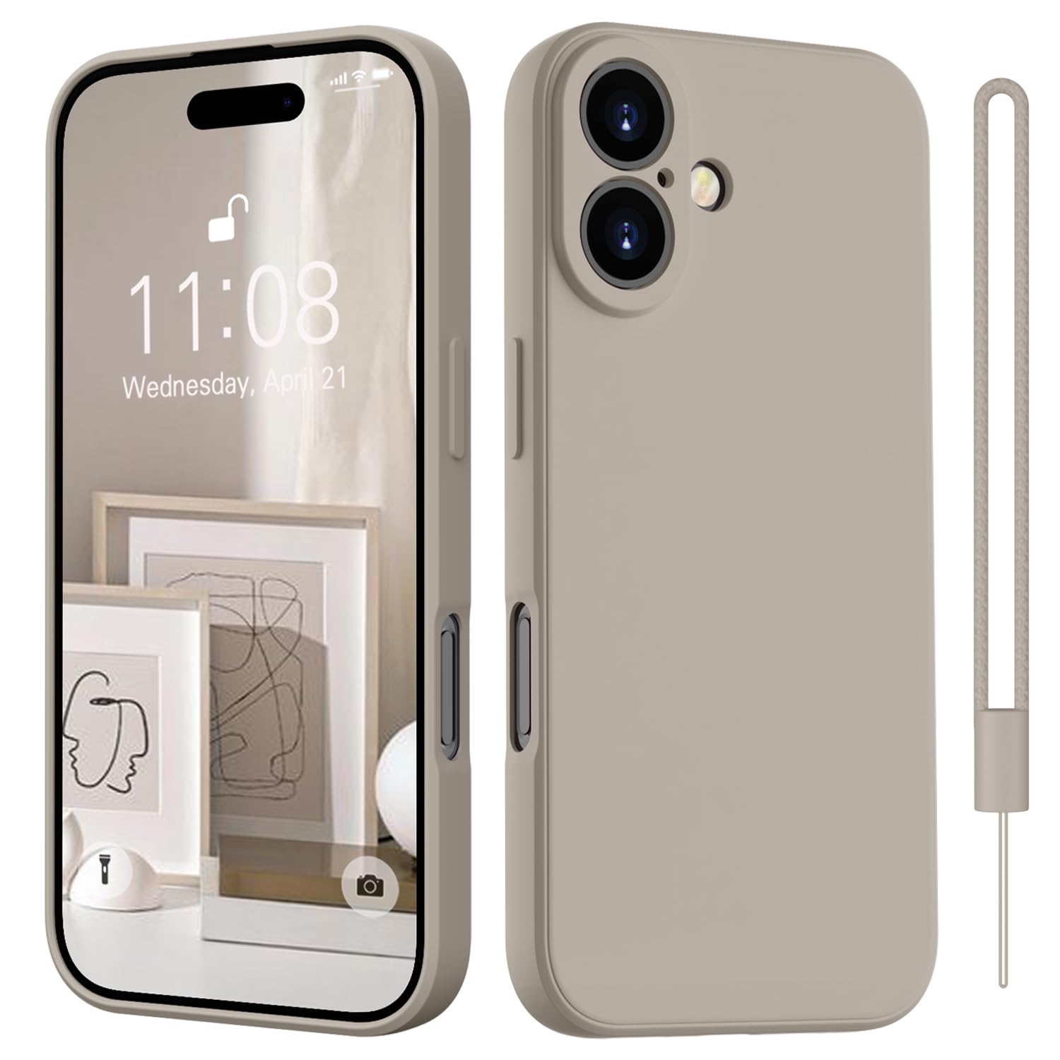 HGH für iPhone 16 Hülle Silikon mit Lanyard, Handyhülle für iPhone 16 Dünn Rundumschutz mit Microfiber-Innenfutter Kratzfest Schutzhülle Case Hülle für iPhone 16 6.1" Titan Grau