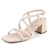 IN2 Strapp Chunky Block Square Toe Heels Wedding Prom Bride Bridal Dance Party Dress Shoes for Women Trendy Comfortable Dressy Cute Casual Summer Sandals Slingback Low Short Heels