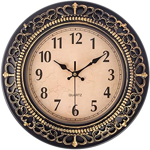 Vintage Wall Clocks for Living Room Decor, 12 in Small Kitchen Wall Clock Battery Operated, Silent Rustic Retro Mid-Century Decorative Wall Clock for Office/Bathroom/Bedroom, Black Golden 2 61