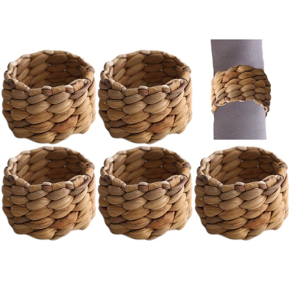 Fituenly As Shown 6Pcs Napkin Rings Set, Natural Water Hyacinth Napkin Ring Holder, Handmade Farmhouse Woven Napkin Rings Napkin Buckle For Christmas Lunch Thanksgiving Party Holiday Wedding Table Decoration