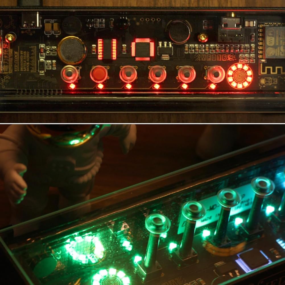 Zegar z wyświetlaczem fluorescencyjnym, cyfrowy zegar VFD z rytmem muzyki i funkcją wskaźnika poziomu, 5 czcionek cyfrowych i zegar z 4 wyświetlaczami do dekoracji biurka i sypialni