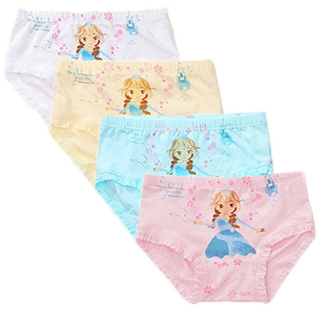 FAIRYRAINLittle Girls Kids 4 Pcs Comfortable Cute Cartoon Knickers Boyshort Underwear Boxers Briefs Panties