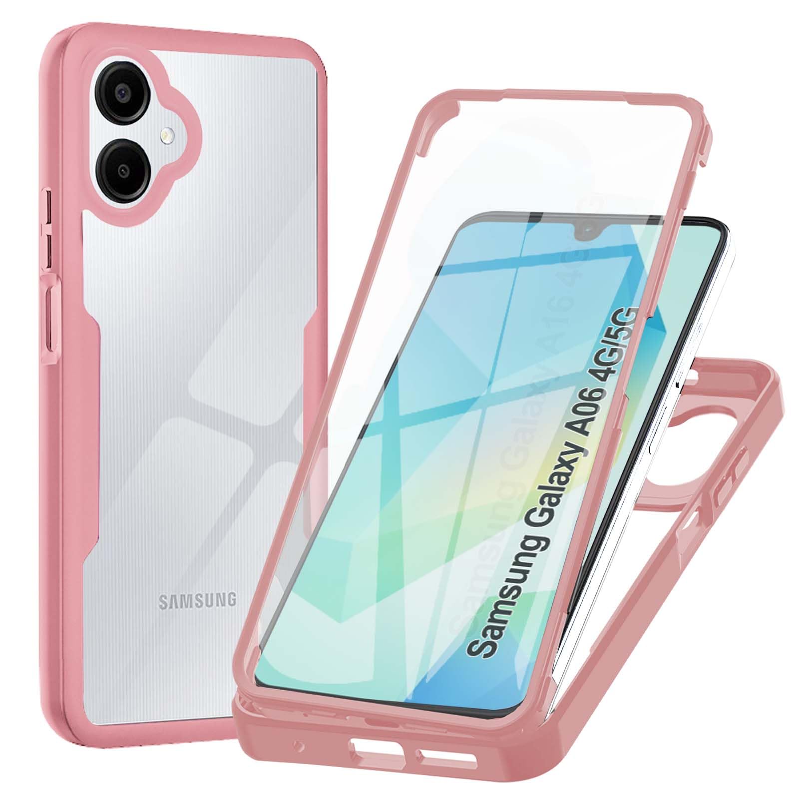 WeiCase Hülle für Samsung Galaxy A06, Transparent 360 Grad Rundumschutz Schutzhülle mit Integriertem Displayschutz Stoßfest Ultradünn Silikon Handyhülle für Galaxy A06 4G/5G,Rosa
