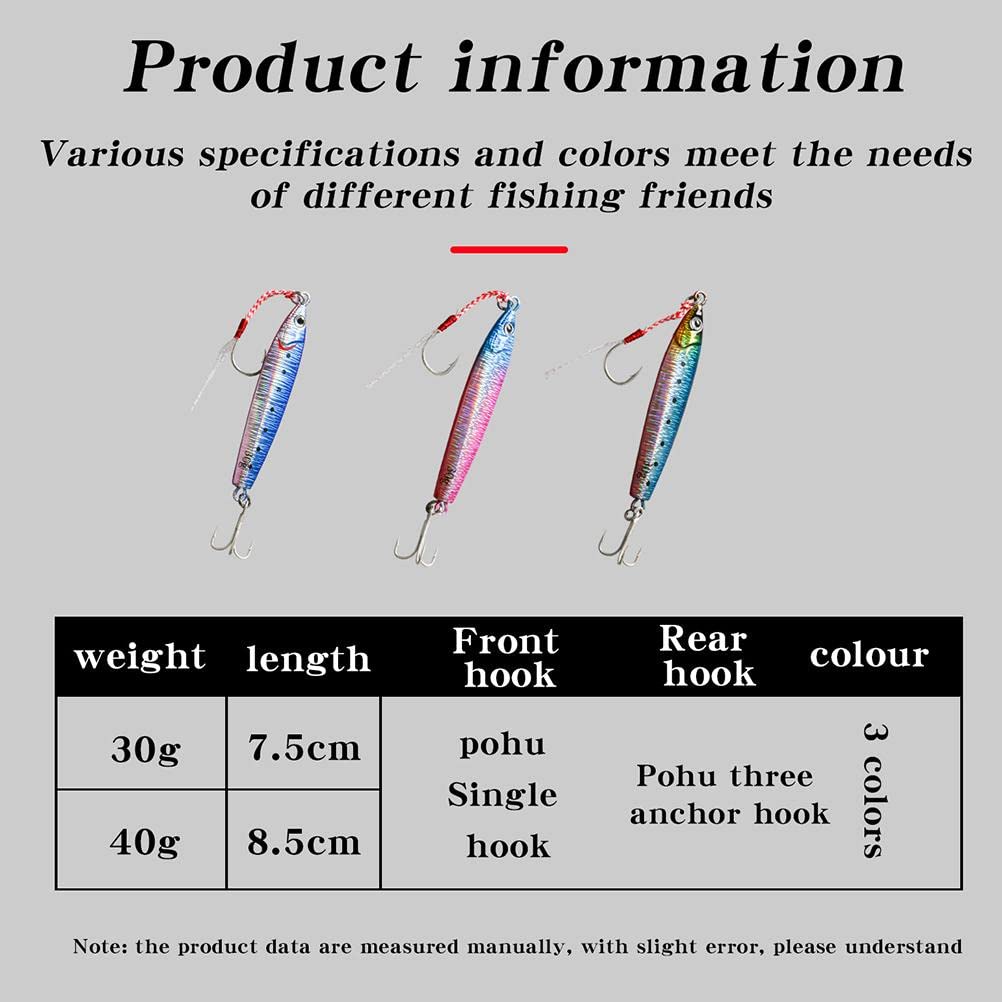 Fishing jig, 5Pcs 30g/40g Glow Pitch Jigs, Double Assist Hook Fishing Jig Saltwater Jigging Leurres pour Thon, Dogtooth Thon, Yellowtail, Kingfish, Bluefin