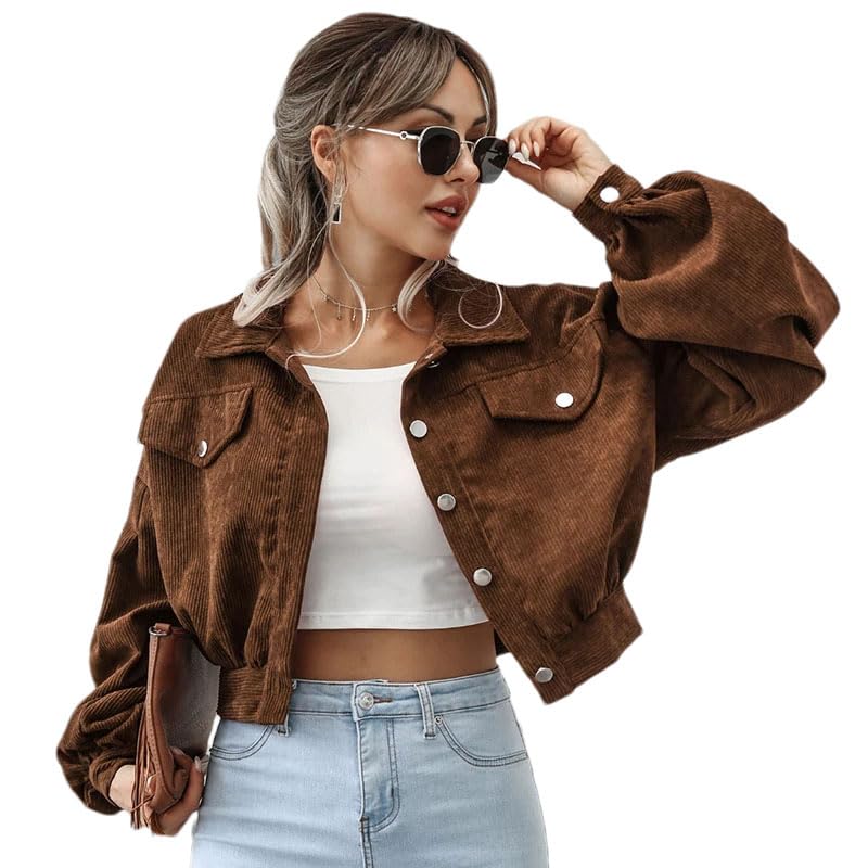 Women Cropped Jackets Overcoat Single Breasted Lantern Sleeve Coats Vintage Jacket