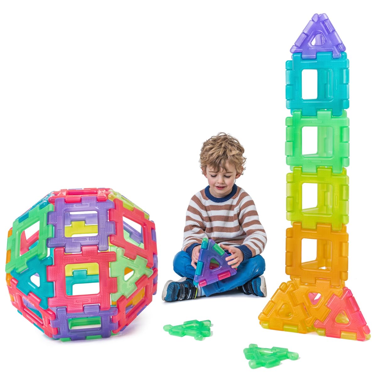 Polydron Translucent Giant Set - Rainbow Coloured - Early Years Educational Large Outdoor Construction Building Blocks Toy - 60 Pieces - 2 Years +