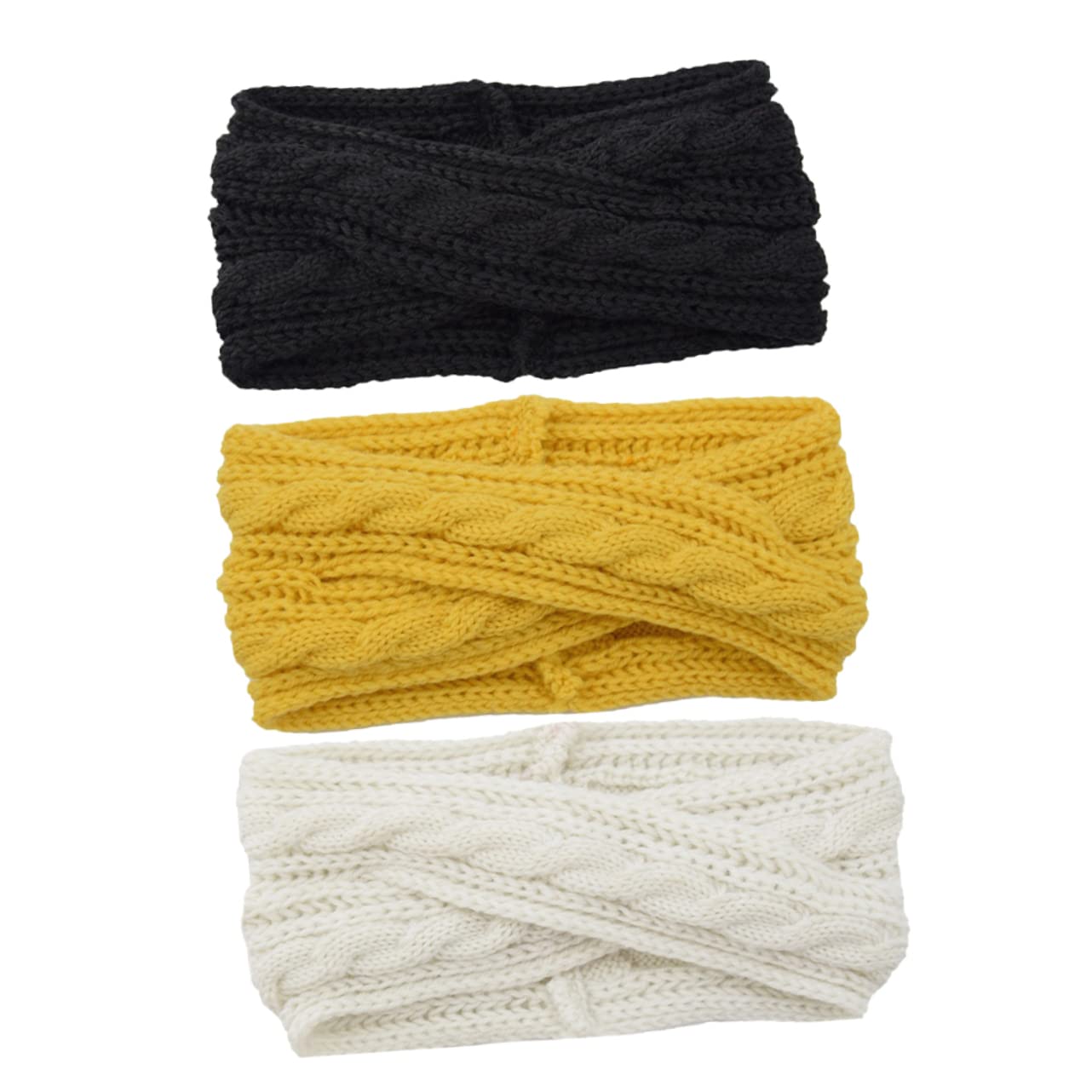 FRCOLOR 6pezzi Fasce Per Lana Tricotata Di Cerchietti Incrociati Nero Bianco e Giallo Per Donne Accessori Versatili Per Acconciature e Benessere Per Trucco e Spa