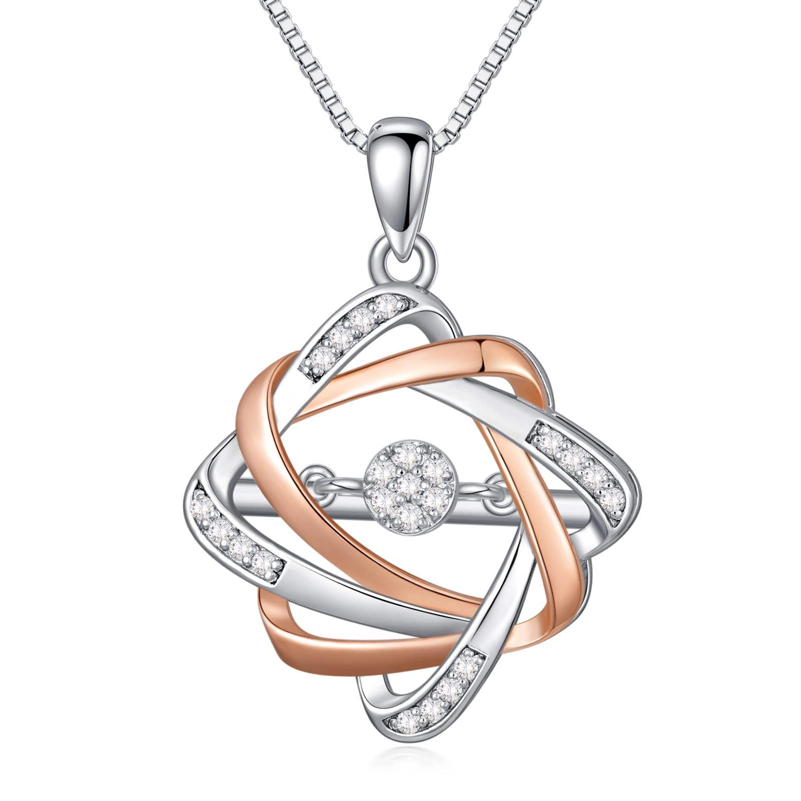 1/5 cttw Dancing Diamonds Love Knot Pendant Necklace in 10k Rose Gold for Women 18 Inch Chain（I2-I3 Clarity）