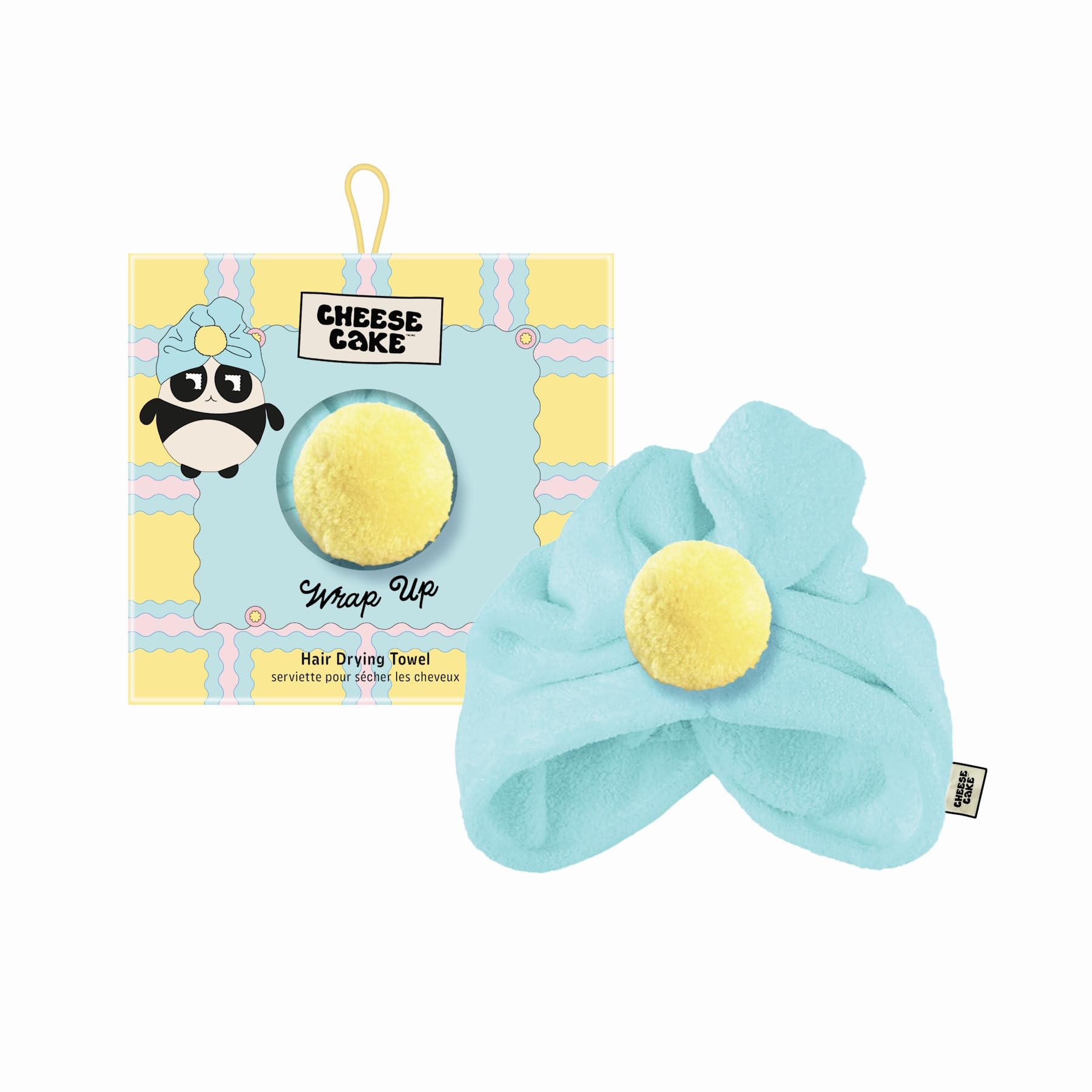 Upper Canada Cheese Cake Hair Drying Turban Towel Blue Yellow Pom Pom Girls Wrap Up Absorbent Microfibre