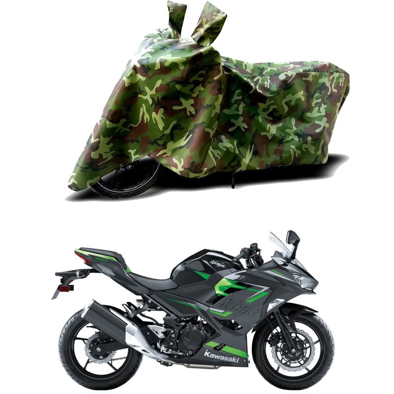 Image of 100% Water Resistant Bike Scooty Two Wheeler Body Cover Compatible for KawasaNinja 400 ABS BS6 /UV-Rays /Heat Protection /Birds Dropping /Scratchproof /Dust Proof /Waterproof /All [Green MJ]