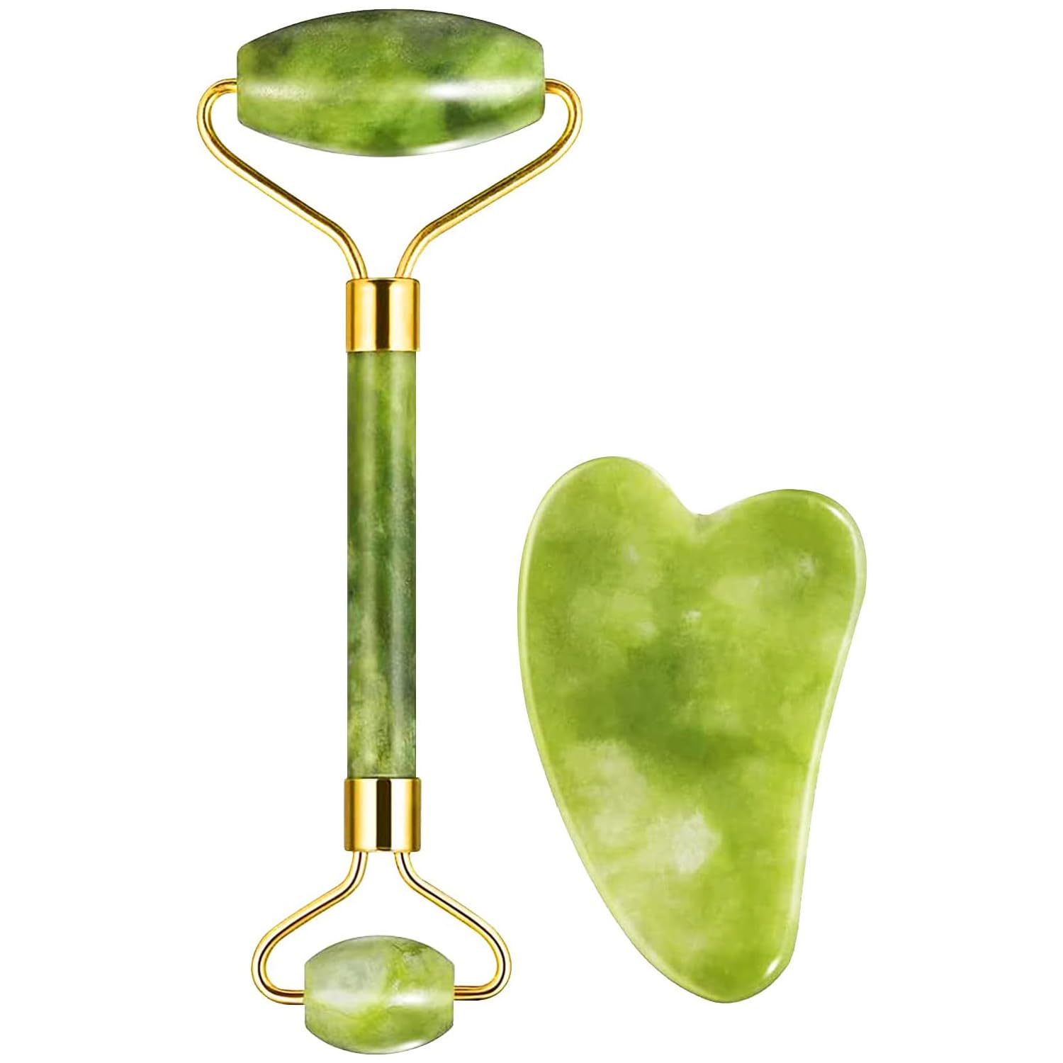 Jade Gua Sha Face Roller Skin Care Facial Massager Tool Set - Perfect Self-Care Beauty Instrument Women (Green)