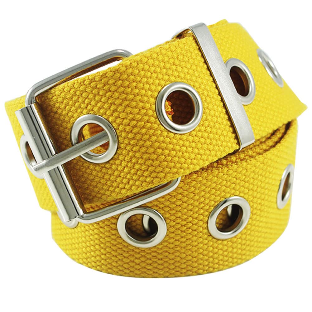 Xiinxigo Unisex Yellow Canvas Belts For Men & Women, Hole Grommet Webbing Waist Belt For Jeans,,130 Cm
