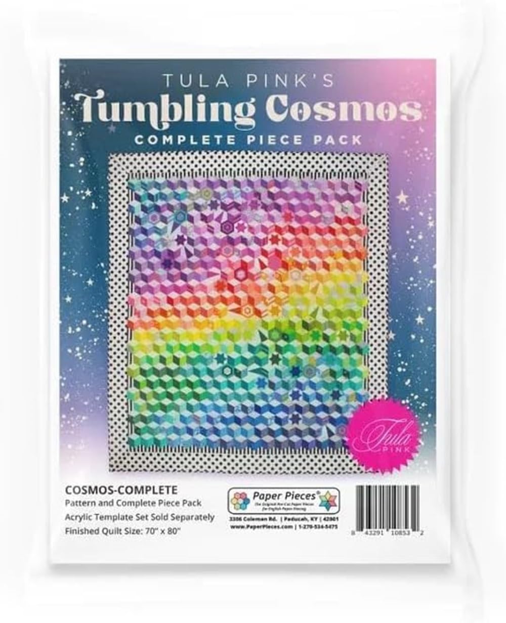 Tula Pink's Tumbling Cosmos Pattern and Complete English Paper Pieces Pack (Makes a Finished Quilt Size 70" x 80")