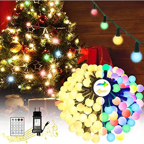 TIANG Guirnalda Luces Exterior, 10M 100 LED Bola Cadena de Luces Multicolor & Blanco Cálido Dimmable 11 Modos, Temporizador/Impermeable Cover