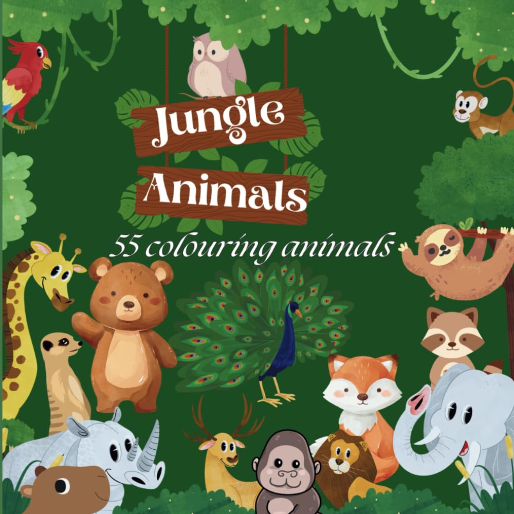 Jungle Animals Colouring Book: A Fun Coloring Adventure for Kids with 55 Unique Creatures (Cozy Coloring Collection)