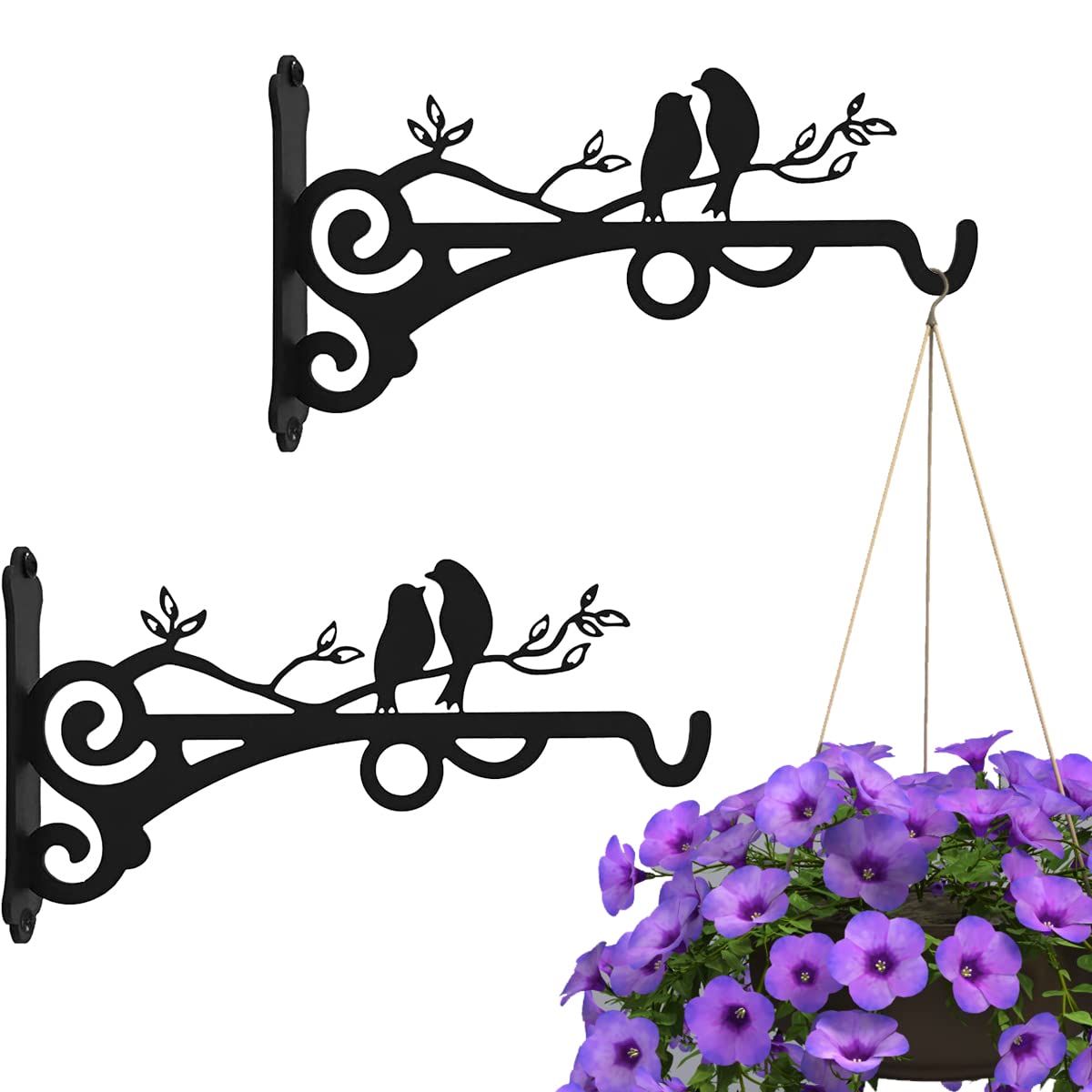 Crochets Pivotants 360° Kyuionty – Lot De 2 En Noir – Pour Pots De Fleurs, Mangeoires, Déco Extérieure