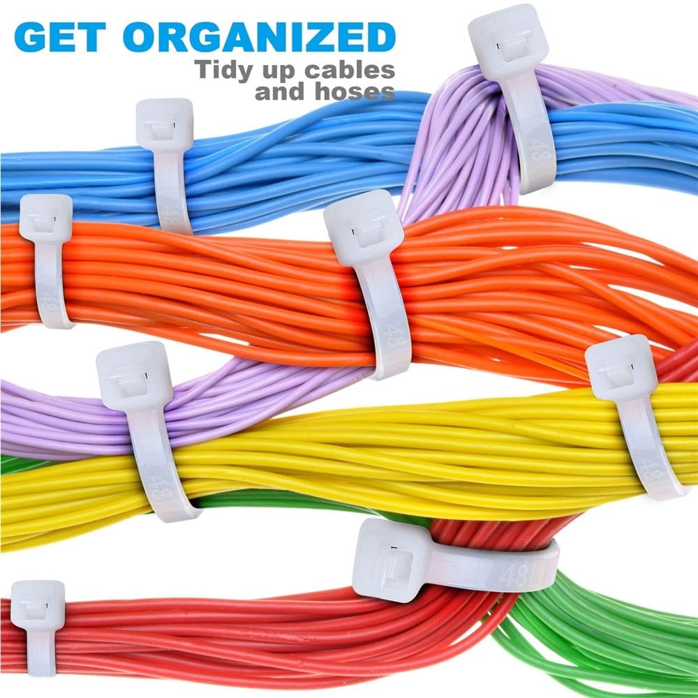 Hebilla de nailon para cables, 100 bridas de nailon de 3 x 100/150 mm, 4 x 200 mm, color blanco con autobloqueo (3 x 100 mm, 100 unidades)