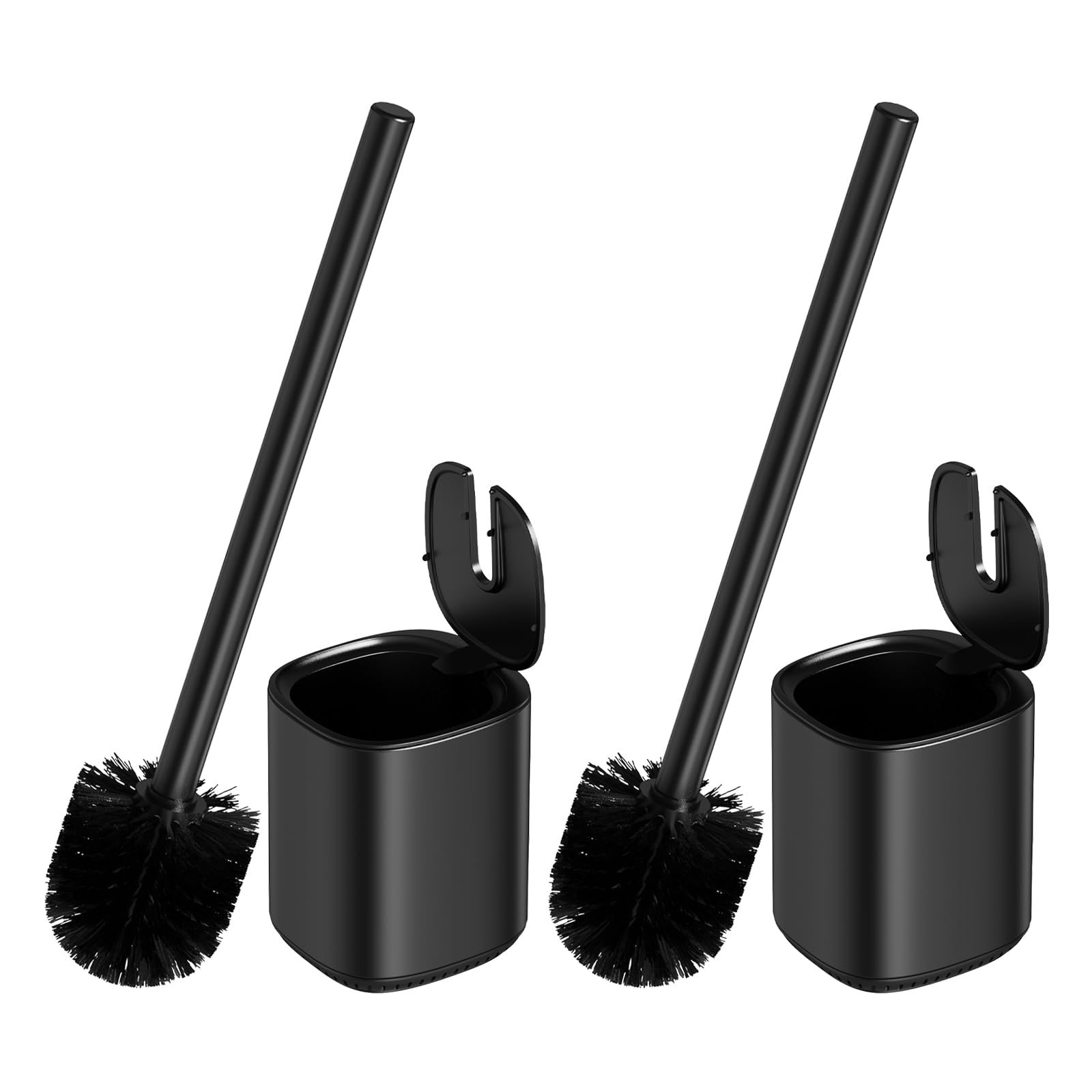 Toilet Brush and Holder Set Toilet Bowl Brush Stainless Steel Automatic Toilet Bowl Cleaner Brush with Durable Bristle Head Toilet Cleaning Brush for Bathroom (2, Black)