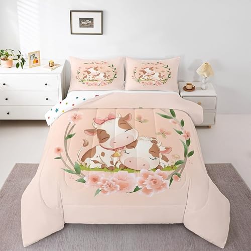 Miniatura 8 de Juego de edredón de elefante lindo para niños, ropa de cama de flores de cerezo rosa, tamaño individual, juegos de ropa de cama y colecciones de