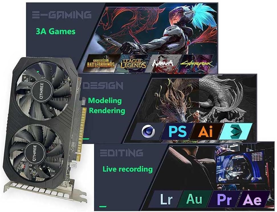 SAPLOS GeForce GTX 1050 Ti Scheda Grafica, 4G, 128 Bit, GDDR5, DisplayPort, HDMI, DVI-D Outport, Scheda Video Desktop per PC, PCI Express X16 3.0 con Doppia Ventola per Computer Gaming GPU, DirectX 12