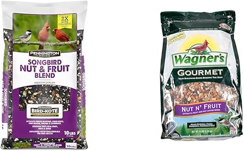 Pennington Songbird Nut & Fruit Blend - Mezcla de semillas para aves silvestres, 10 libras y Wagner's 82072 Gourmet Nut & Fruit Wild Bird Food, 5