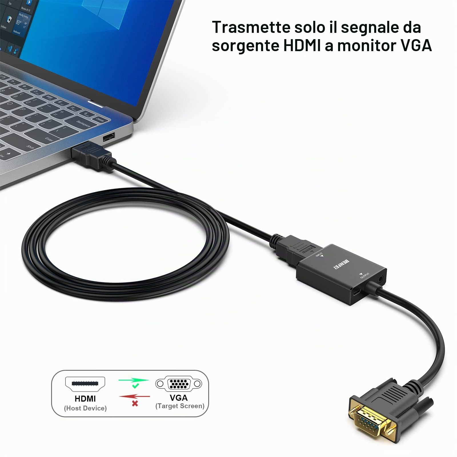 BENFEI Adattatore HDMI a VGA 3.5 mm jack audio, Unidirezionale, Femmina a Maschio, Compatibile con TV Stick Laptop PC Raspberry Pi Roku Xbox